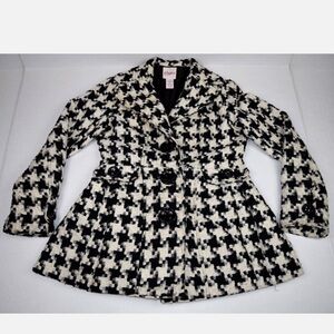 Vintage Blazer Pea Coat Candies Size M 90s Black Ivory Big Houndstooth Buckle